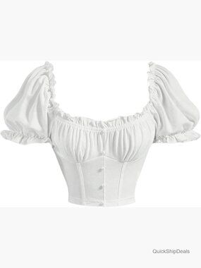 Frill Trim Puff Sleeve Crop Top Ruched Sweetheart Neck Tee